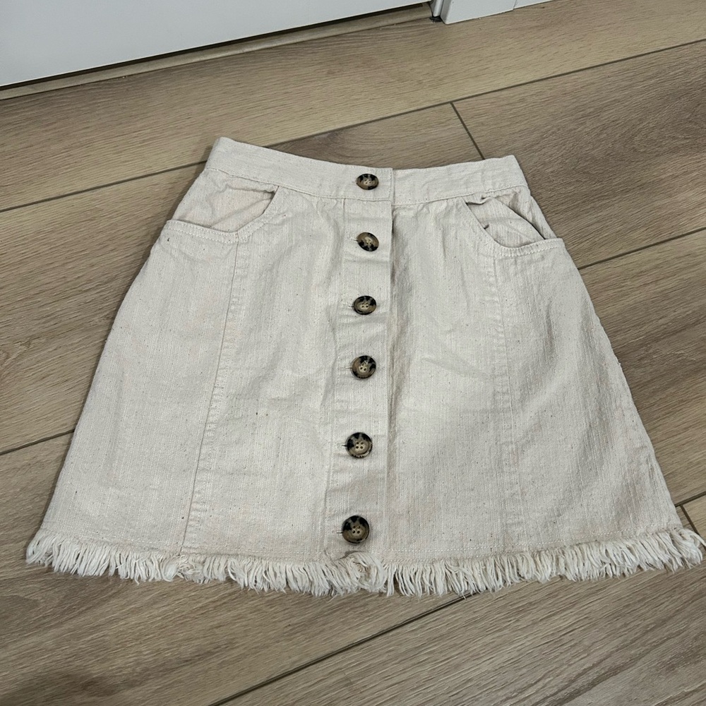 fall cream button up mini skirt XS